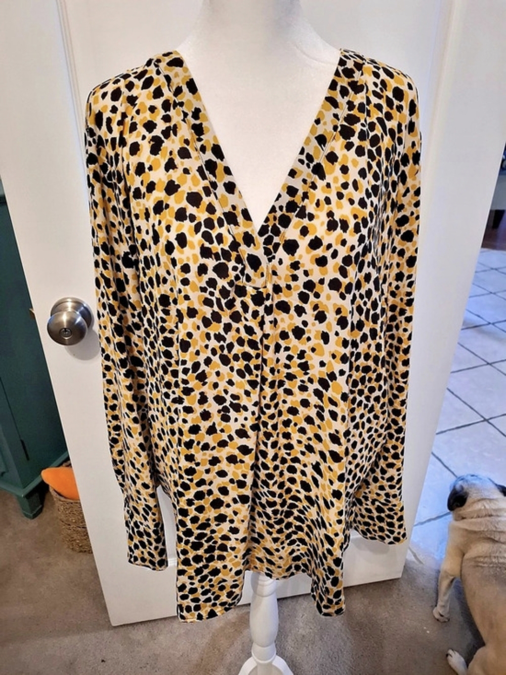 Ann Taylor Animal Print Blouse in Yellow & Black Size XL